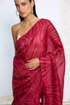 Buy_Ekaya Banaras_Pink Silk Zebra Print Saree With Running Blouse 