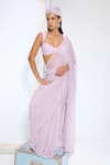 Shop_Ekaya Banaras_Purple Chiffon Lavender Polka Dotted Saree With Running Blouse _at_Aza_Fashions
