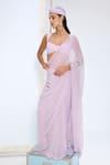 Shop_Ekaya Banaras_Purple Chiffon Lavender Polka Dotted Saree With Running Blouse _Online_at_Aza_Fashions