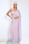 Buy_Ekaya Banaras_Purple Chiffon Lavender Polka Dotted Saree With Running Blouse _at_Aza_Fashions
