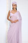 Ekaya Banaras_Purple Chiffon Lavender Polka Dotted Saree With Running Blouse _at_Aza_Fashions