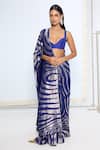 Buy_Ekaya Banaras_Blue Silk Zari Handwoven Dark Saree With Running Blouse _at_Aza_Fashions