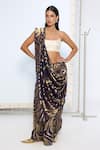 Buy_Ekaya Banaras_Blue Silk Zari Handwoven And Gold Saree With Running Blouse _at_Aza_Fashions