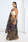 Shop_Ekaya Banaras_Blue Silk Zari Handwoven And Gold Saree With Running Blouse _Online_at_Aza_Fashions