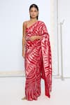 Buy_Ekaya Banaras_Red Silk Zari Handwoven Scarlet Saree With Running Blouse _at_Aza_Fashions