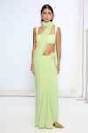 Ekaya Banaras_Green Chiffon Lime Polka Dotted Saree With Running Blouse _Online_at_Aza_Fashions