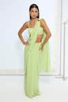 Shop_Ekaya Banaras_Green Chiffon Lime Polka Dotted Saree With Running Blouse _Online_at_Aza_Fashions