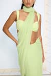 Ekaya Banaras_Green Chiffon Lime Polka Dotted Saree With Running Blouse _at_Aza_Fashions