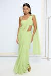 Buy_Ekaya Banaras_Green Chiffon Mint Polka Dotted Saree With Running Blouse _at_Aza_Fashions