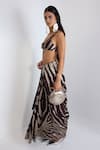 Shop_Ekaya Banaras_Brown Silk Zari Handwoven Chocolate Saree With Running Blouse _at_Aza_Fashions