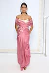 Ekaya Banaras_Pink Silk Zari Handwoven Dusty Saree With Running Blouse _Online_at_Aza_Fashions