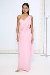 Buy_Ekaya Banaras_Blush Chiffon Pink Brooch Saree With Running Blouse 