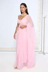Shop_Ekaya Banaras_Pink Chiffon Blush Movable Brooch Saree With Running Blouse _Online_at_Aza_Fashions