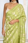 Shop_Ekaya Banaras_Green Silk Zari Handwoven Sage Saree With Running Blouse _Online_at_Aza_Fashions