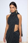 Ekaya Banaras_Black Chiffon Noir Polka Dotted Saree With Running Blouse _at_Aza_Fashions