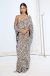 Ekaya Banaras_Black Silk Leopard Print Saree With Running Blouse _Online_at_Aza_Fashions
