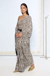 Shop_Ekaya Banaras_Black Silk Leopard Print Saree With Running Blouse _Online_at_Aza_Fashions