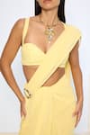 Ekaya Banaras_Yellow Chiffon Brooch Saree With Running Blouse _Online_at_Aza_Fashions