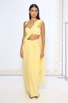 Buy_Ekaya Banaras_Yellow Chiffon Brooch Saree With Running Blouse _at_Aza_Fashions