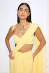 Shop_Ekaya Banaras_Yellow Chiffon Brooch Saree With Running Blouse _Online_at_Aza_Fashions