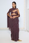 Shop_Ekaya Banaras_Maroon Chiffon Movable Brooch Dotted Saree With Running Blouse _Online_at_Aza_Fashions