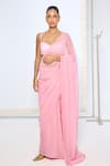 Buy_Ekaya Banaras_Pink Chiffon Strawberry Polka Dotted Saree With Running Blouse _at_Aza_Fashions