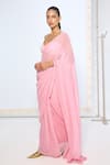 Ekaya Banaras_Pink Chiffon Strawberry Polka Dotted Saree With Running Blouse _Online_at_Aza_Fashions