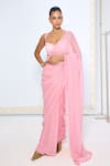 Buy_Ekaya Banaras_Pink Chiffon Strawberry Polka Dotted Saree With Running Blouse _Online_at_Aza_Fashions