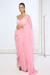 Buy_Ekaya Banaras_Pink Chiffon Strawberry Polka Dotted Saree With Running Blouse 