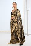 Ekaya Banaras_Black Silk Zari Handwoven And Gold Saree With Running Blouse _at_Aza_Fashions