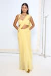 Buy_Ekaya Banaras_Yellow Chiffon Soft Movable Brooch Saree With Running Blouse _at_Aza_Fashions