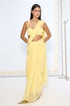 Ekaya Banaras_Yellow Chiffon Soft Movable Brooch Saree With Running Blouse _at_Aza_Fashions