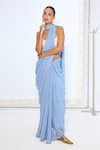 Buy_Ekaya Banaras_Blue Chiffon Polka Dotted Saree With Running Blouse _Online_at_Aza_Fashions