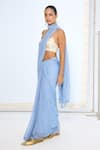 Shop_Ekaya Banaras_Blue Chiffon Polka Dotted Saree With Running Blouse _Online_at_Aza_Fashions