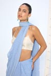 Ekaya Banaras_Blue Chiffon Polka Dotted Saree With Running Blouse _at_Aza_Fashions