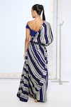 Shop_Ekaya Banaras_Navy Satin, Silk Striped Printed Saree With Running Blouse _at_Aza_Fashions
