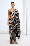 Ekaya Banaras_Black Silk Zari Handwoven And Silver Saree With Running Blouse _Online_at_Aza_Fashions