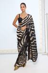 Buy_Ekaya Banaras_Black Silk Zari Handwoven And Silver Saree With Running Blouse _Online_at_Aza_Fashions