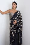 Ekaya Banaras_Black Silk Zari Handwoven Noir And Silver Saree With Running Blouse _Online_at_Aza_Fashions
