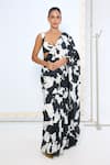 Buy_Ekaya Banaras_Black Silk Cow Print Saree With Running Blouse _at_Aza_Fashions