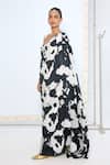 Buy_Ekaya Banaras_Black Silk Cow Print Saree With Running Blouse _Online_at_Aza_Fashions