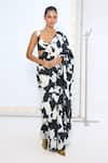 Ekaya Banaras_Black Silk Cow Print Saree With Running Blouse _at_Aza_Fashions