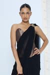 Buy_Ekaya Banaras_Black Chiffon Midnight Movable Brooch Saree With Running Blouse _Online_at_Aza_Fashions