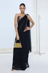 Shop_Ekaya Banaras_Black Chiffon Midnight Movable Brooch Saree With Running Blouse _Online_at_Aza_Fashions