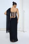 Shop_Ekaya Banaras_Black Chiffon Midnight Movable Brooch Saree With Running Blouse _at_Aza_Fashions