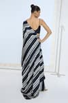 Shop_Ekaya Banaras_Black Satin, Silk And White Striped Saree With Running Blouse _at_Aza_Fashions
