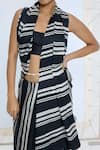 Buy_Ekaya Banaras_Black Satin, Silk And White Striped Saree With Running Blouse _Online_at_Aza_Fashions