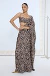 Buy_Ekaya Banaras_Black Silk The Cheetah Print Saree With Running Blouse _at_Aza_Fashions