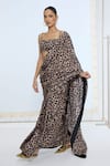 Buy_Ekaya Banaras_Black Silk The Cheetah Print Saree With Running Blouse _Online_at_Aza_Fashions