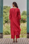 Shop_Vaayu_Red Muslin, Cotton Embroidery, Tassels V-neck Berry Floral Kurta Set _at_Aza_Fashions